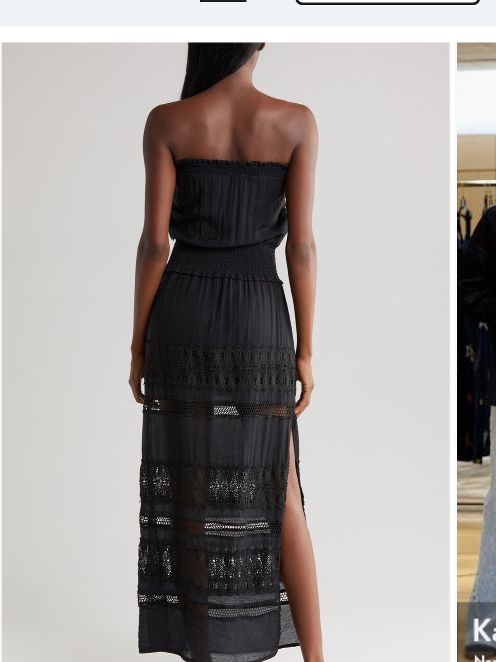 Elan Black Strapless Crochet Maxi Dress with Side Slit m